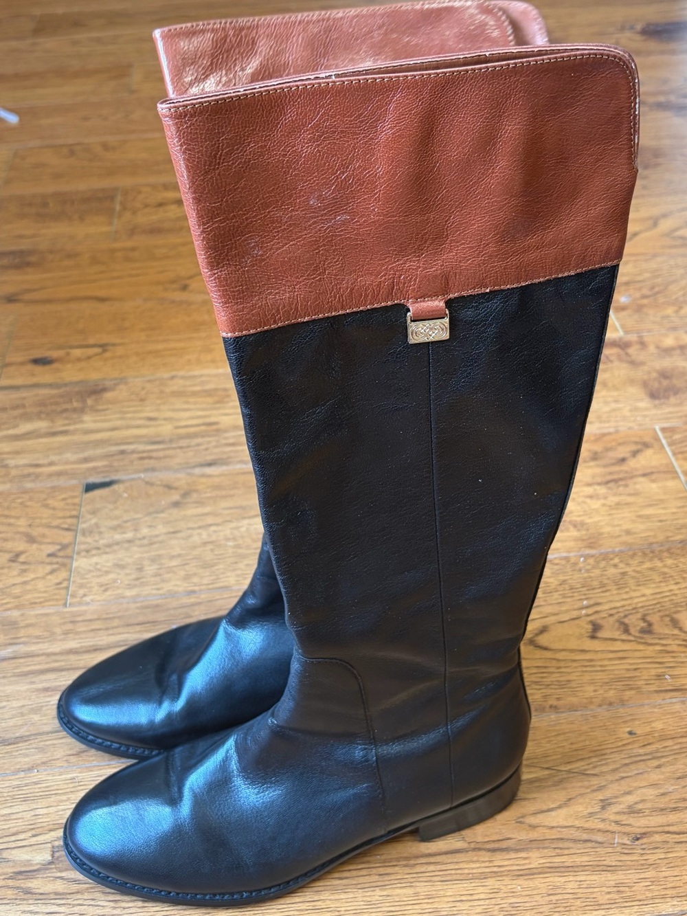 Cole Haan Two-Tone Tall Leather Riding Boots - Black & Brown